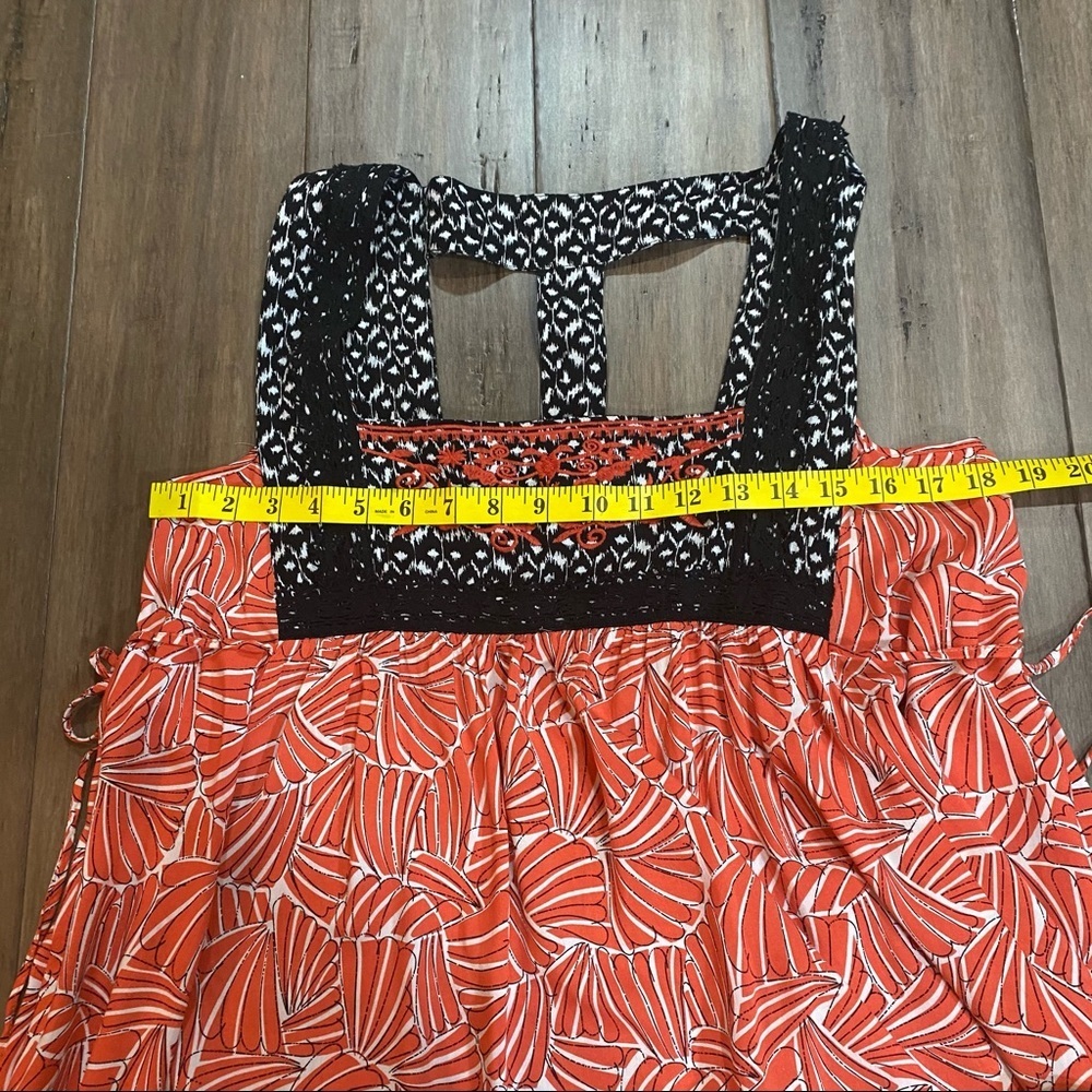 hazel Red Printed Mini Dress with Black Lace Trim - Picture 14 of 14